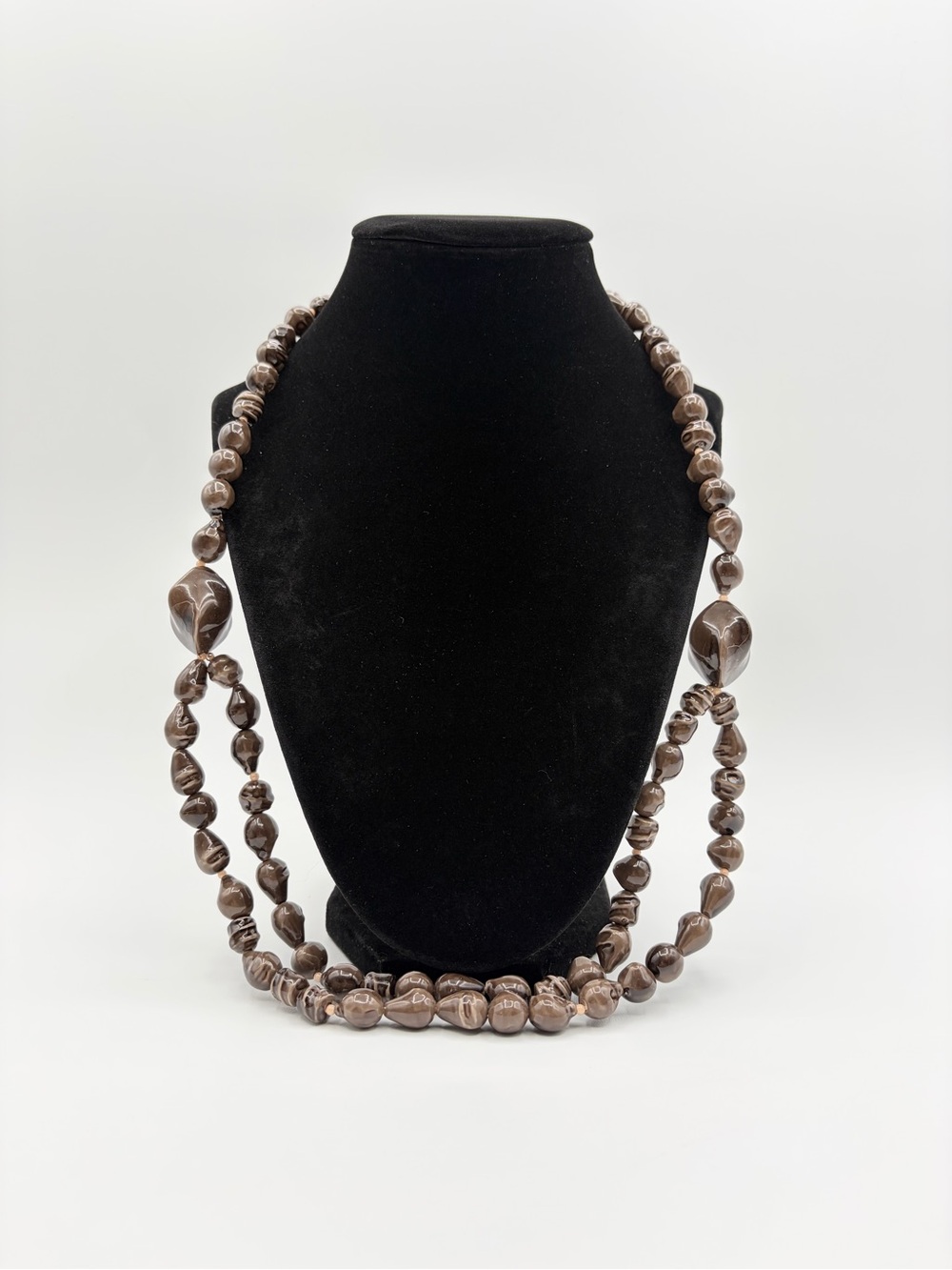 Vintage Continental Brown Marbled Bead Necklace NWT Mid Century Statement